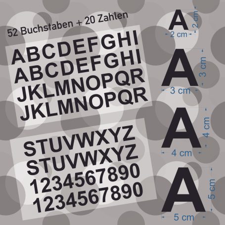 Schriftarten mit Buchstaben und Zahlen in verschiedenen Größen auf gemustertem Hintergrund.