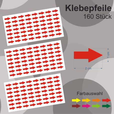 Rote Klebe-Pfeile auf drei Bögen, insgesamt 160 Stück, mit Farbwahl.